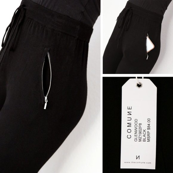 NEW Comune Glendwood Zip Pocket High Waist Soft Cozy Knit Jogger Pants Black $84 - Picture 9 of 11